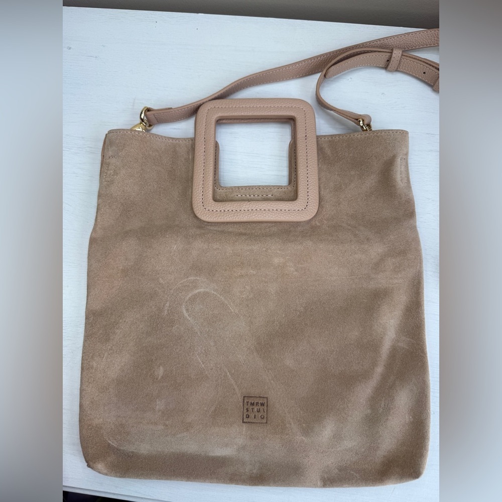 TMRW STUDIO Blush Milo Fold Over Suede Bag Crossbody Top Handle Anthropologie - Picture 3 of 15